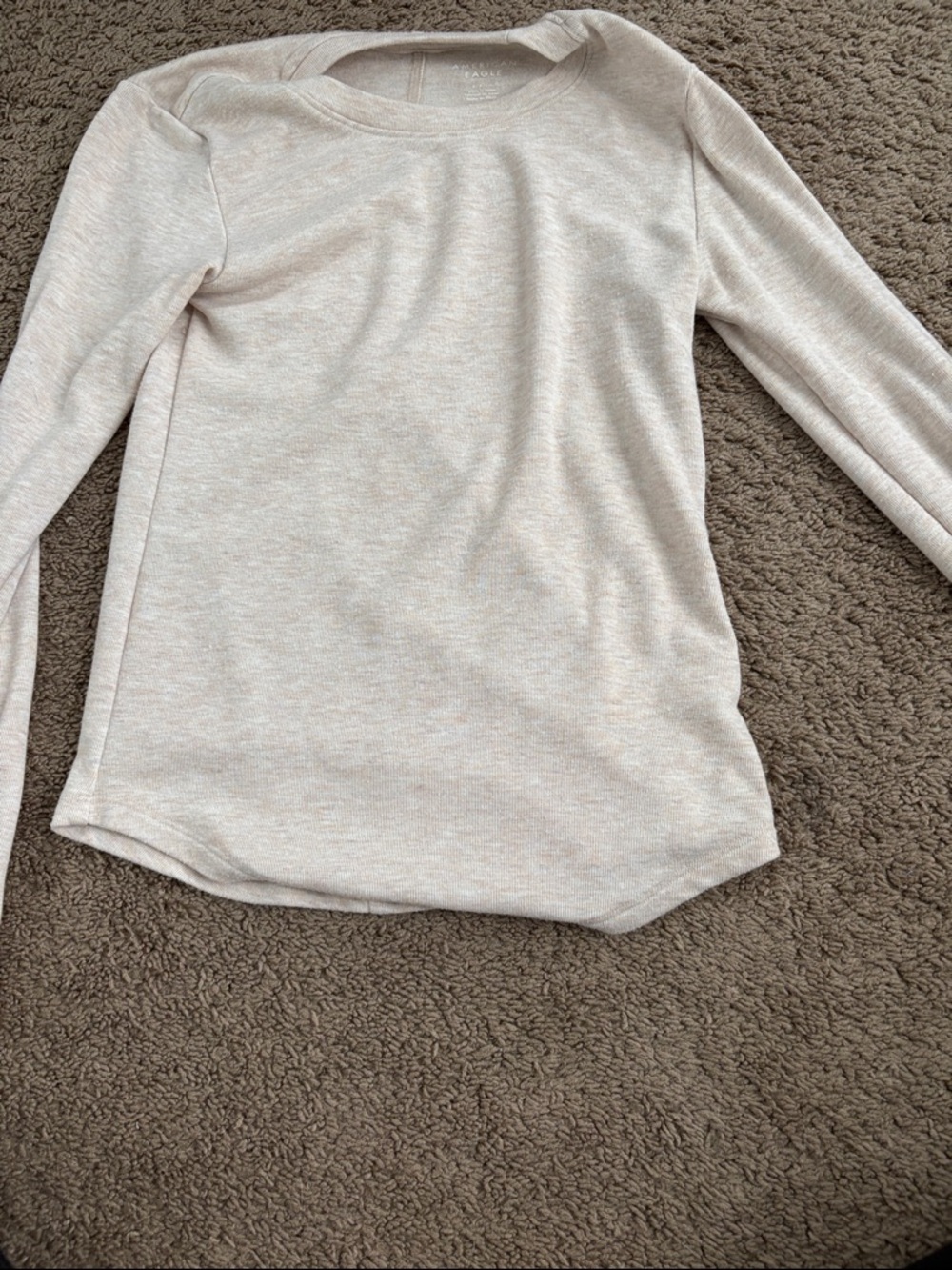 American Eagle Soft Taupe Ribbed Crewneck